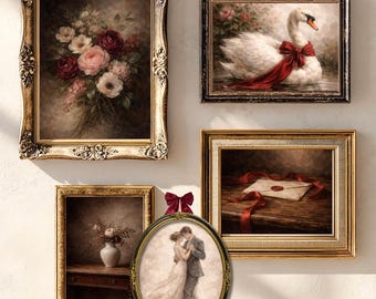 Pacchetto di stampe murali vintage romantiche e malinconiche / Stampe per San Valentino / Parete galleria neutra / Decorazioni ispirate all'antiquariato