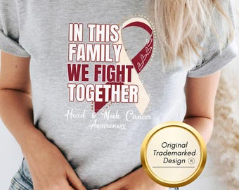 Cancro alla testa e al collo, maglietta "In questa famiglia combattiamo insieme", maglietta "Team Cancer", nastro contro il cancro, lotta contro il cancro, regalo contro il cancro, supporto contro il cancro