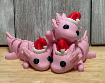Pink Santa Axolotl Wiggly Pal - 3D Print Fidget Toy  - articulating animal