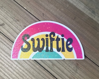 Pegatina impermeable con purpurina de arcoíris de Swiftie