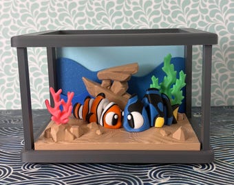 3D Printed Fish Tank Diorama Play Set – Coral Reef Aquarium Scene Display (Fish Sold Separately)