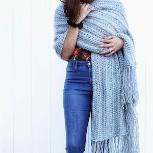 Cozy Hygge Blanket Wrap Crochet PATTERN Oversized Rectangular Shawl Easy Modern Bulky Scarf for Winter Small Crocheted Blanket image 1