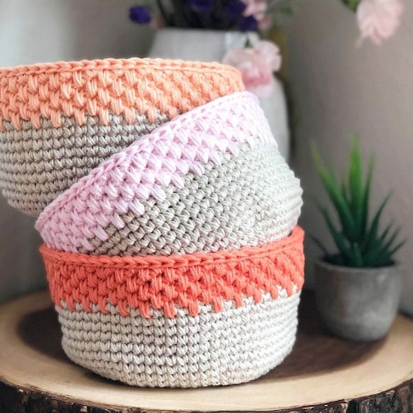 Easy Modern Crochet Storage Basket PATTERN | Small Crochet Catch All Dish | Home Decor Bowl | Bathroom Container | Beginner Single Crochet