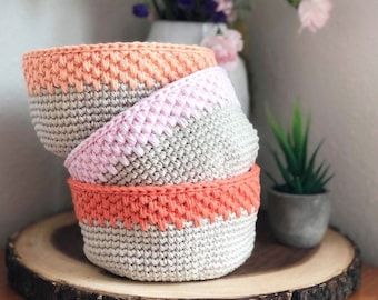 Easy Modern Crochet Storage Basket PATTERN | Small Crochet Catch All Dish | Home Decor Bowl | Bathroom Container | Beginner Single Crochet