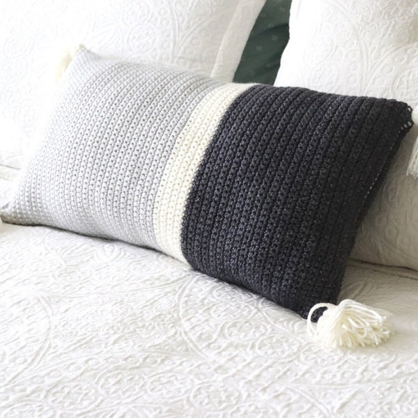 Crochet Throw Pillow Cover PATTERN | Easy Geometric Modern Lumbar Pillow | Long Rectangular Pillow | Home Decor | Gift Idea for New Home