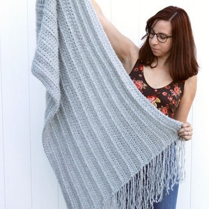 Cozy Hygge Blanket Wrap Crochet PATTERN Oversized Rectangular Shawl Easy Modern Bulky Scarf for Winter Small Crocheted Blanket image 3