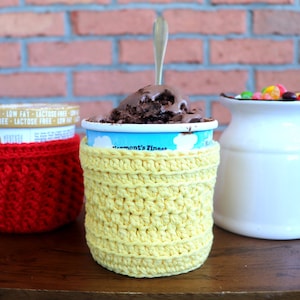 Ice Cream Cozy Crochet PATTERNS | 2 in 1 |  Beginner Friendly Pint Ice Cream Cozy | Ben & Jerrys Holder | Ice Cream Sleeve | Reusable Cozy