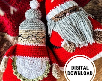 Santa & Mrs. Claus Amigurumi Doll Crochet Patterns | Black Santa Clause | Biracial Mixed Couple | Christmas Plush Stuffed Toy | PDF DOWNLOAD