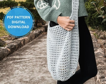 Crossbody Market Bag Crochet PATTERN | Farmers Market Produce Bag | Slouchy Over the Shoulder Tote | Reusable Mesh Bag for Shopping