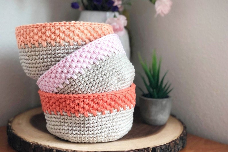 Easy Modern Crochet Storage Basket PATTERN Small Crochet Catch All Dish Home Decor Bowl Bathroom Container Beginner Single Crochet image 1