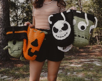 Crochet Halloween Bag PATTERN BUNDLE SALE | Trick or Treat Candy Bag | Pumpkin Witch Skeleton Frankenstein