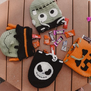 Crochet Halloween Bag PATTERN BUNDLE SALE Trick or Treat Candy Bag Pumpkin Witch Skeleton Frankenstein image 2