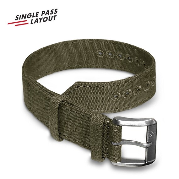 Cinturino Orologio Vintage Militare USA Anni '40 &ndash; Tela Popeline Verde 16mm (Brite, Per Bulova Elgin Hamilton)