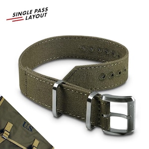 20mm Vintage Military Olive Drab Canvas Watch Strap OD#7 WWII A-11 A11 Hack
