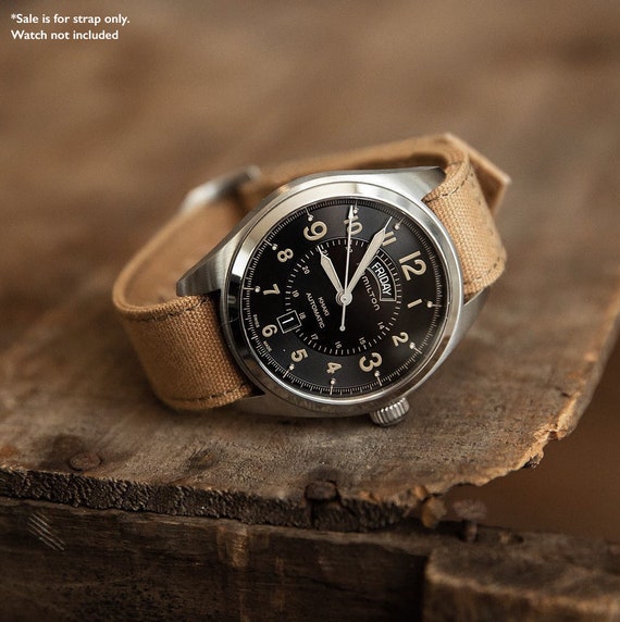 Cinturino per orologio militare vintage in tela color sabbia kaki