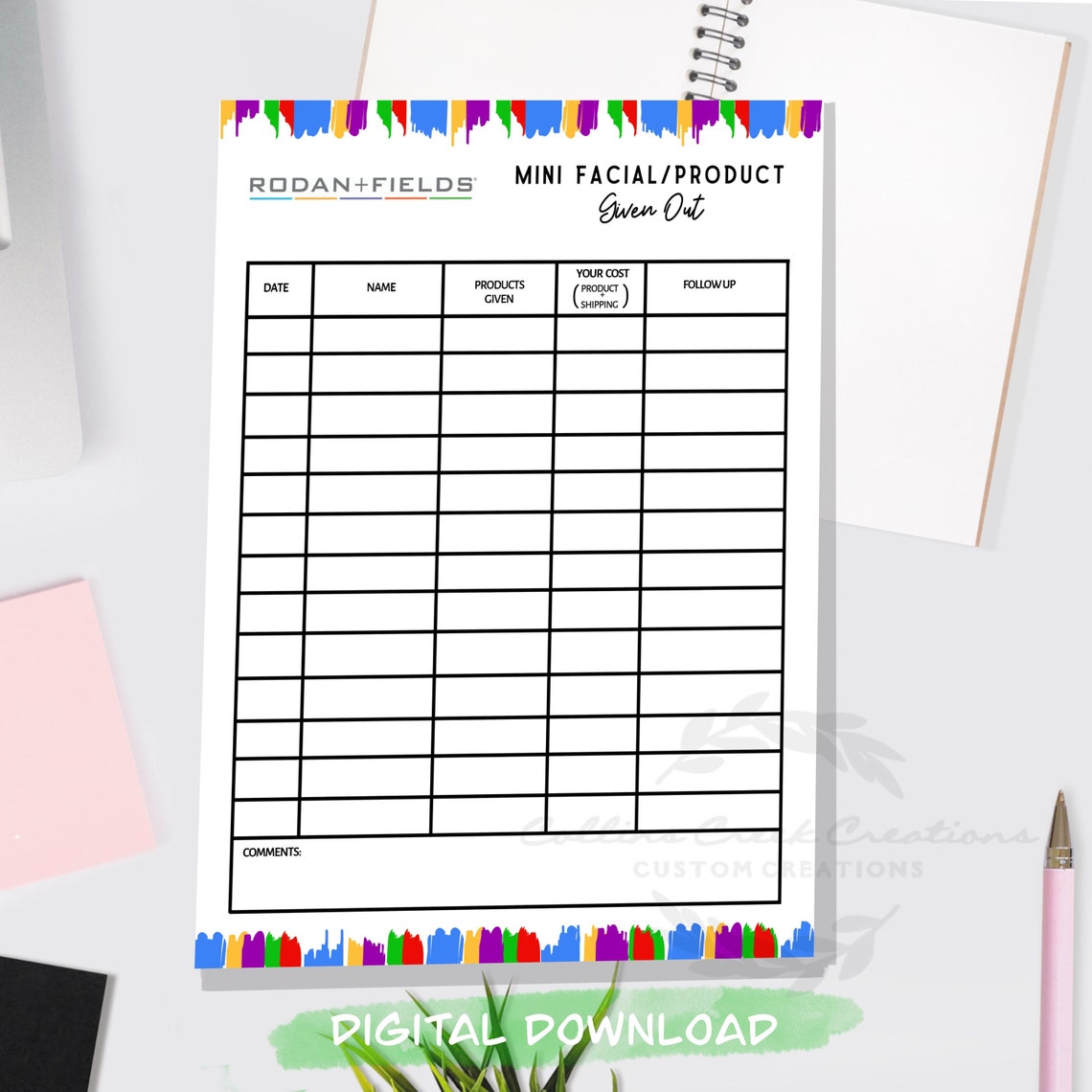 Rodan and Fields Product Given Sheet RF Mini Facial Sheet Instant Download RF Printable PC Sheet ...