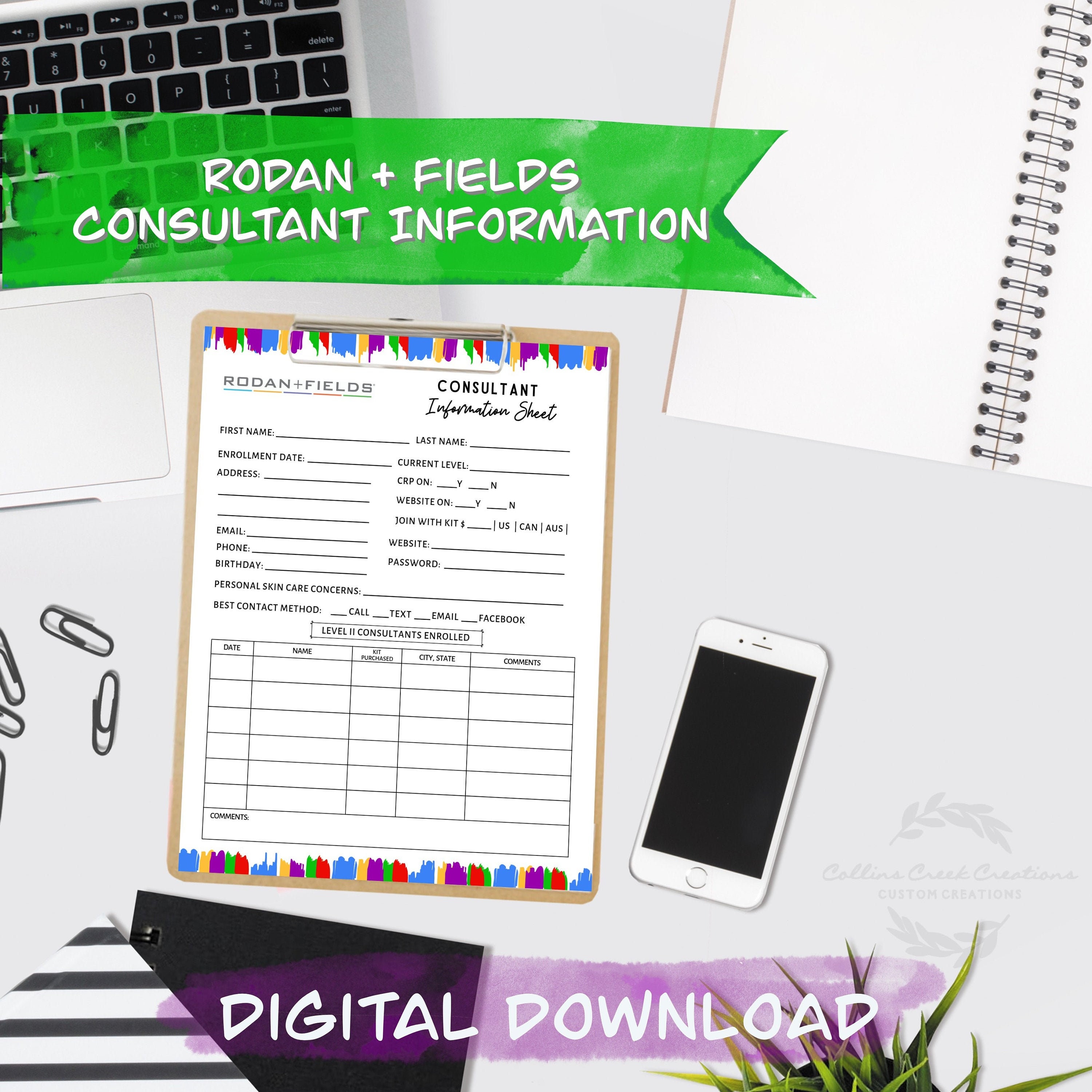 Rodan and Fields Consultant Information Sheet Instant Download RF Printable PC Sheet Rodan ...