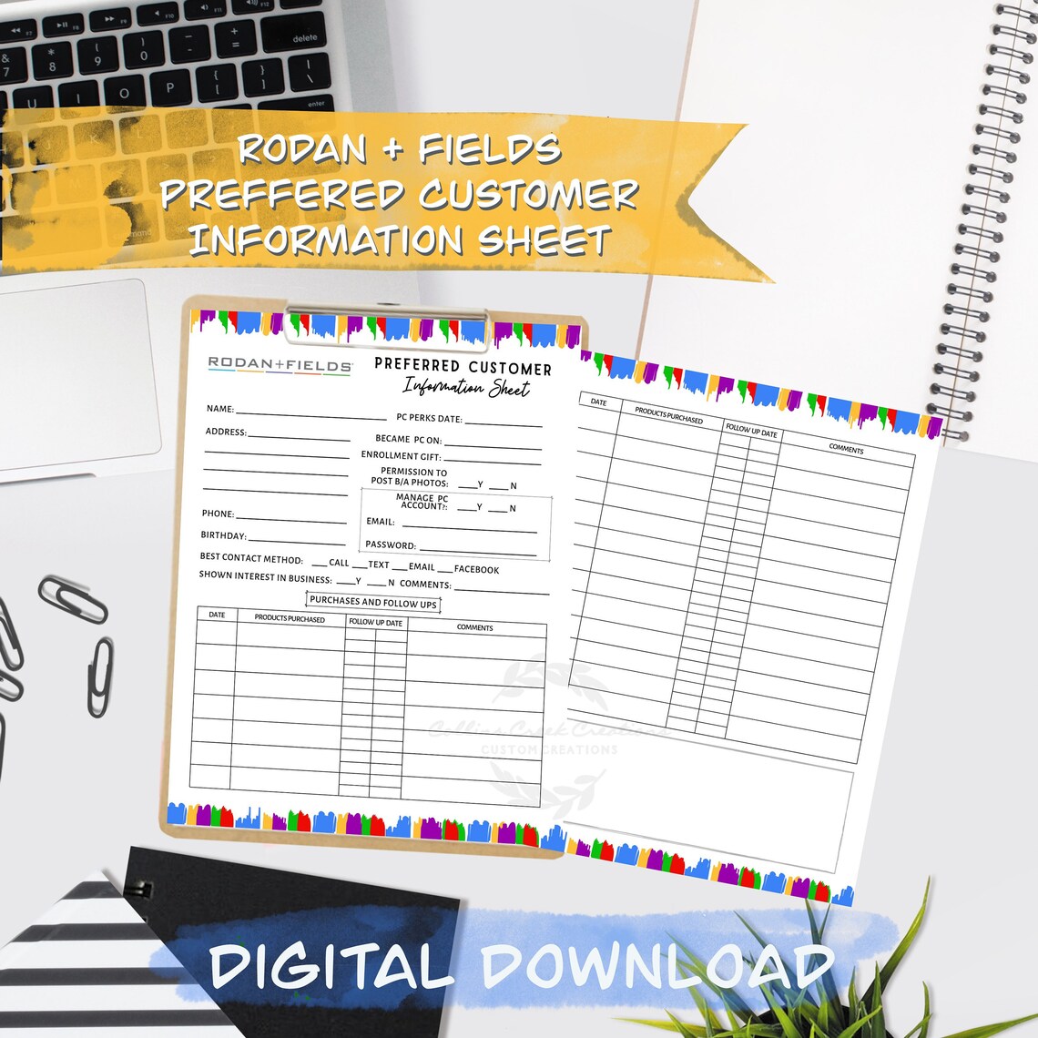 Rodan and Fields Preferred Customer Information Sheet Instant Download RF Printable PC Sheet ...