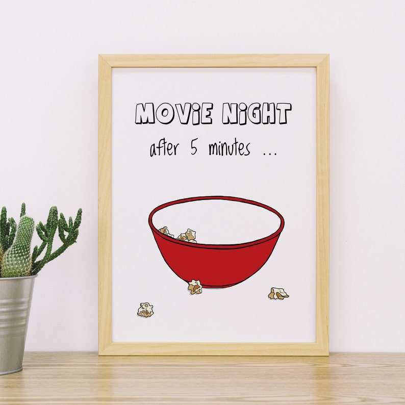 popcorn, popcorn bowl, digital print, living room decor, funny wall art, downloadable prints, girlfriend gift, best friend gift, movies image 6