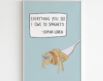 Spaghetti print, kitchen decor, Gift for pasta lover