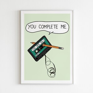 Cute mixtape cassette print, office decor, illustration art, printable art, gift for girlfriend, old-school print, retro