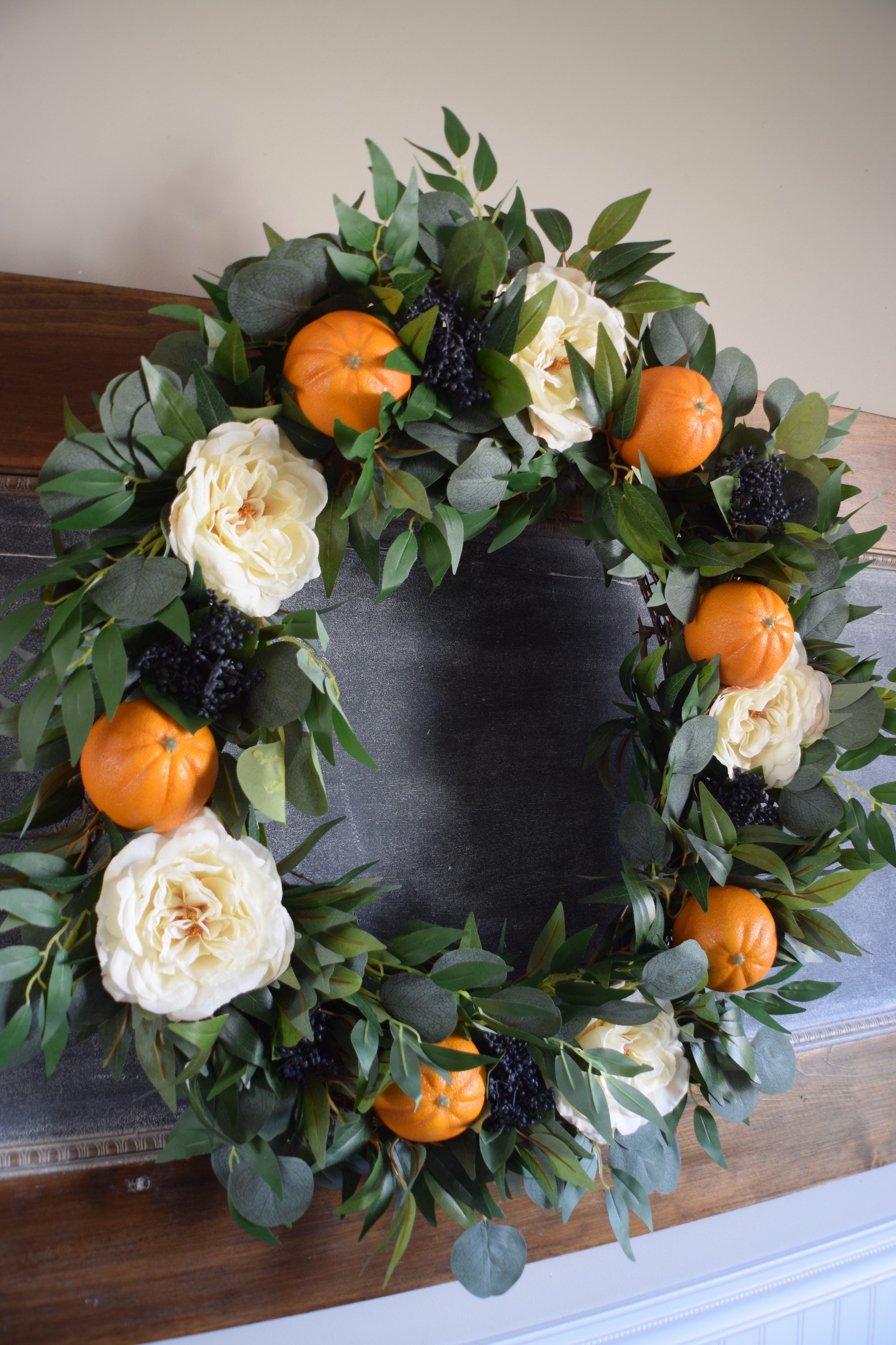 Farmhouse wreath, orange wreath, wedding wreath, floral wreath, wedding