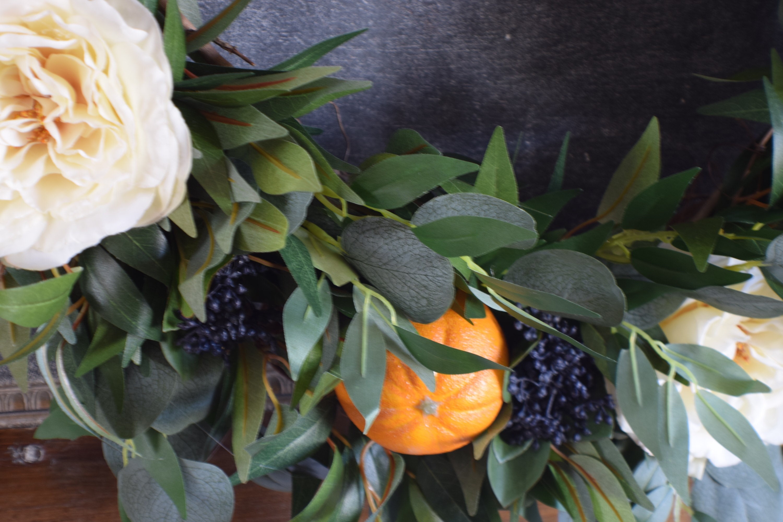 Farmhouse wreath, orange wreath, wedding wreath, floral wreath, wedding