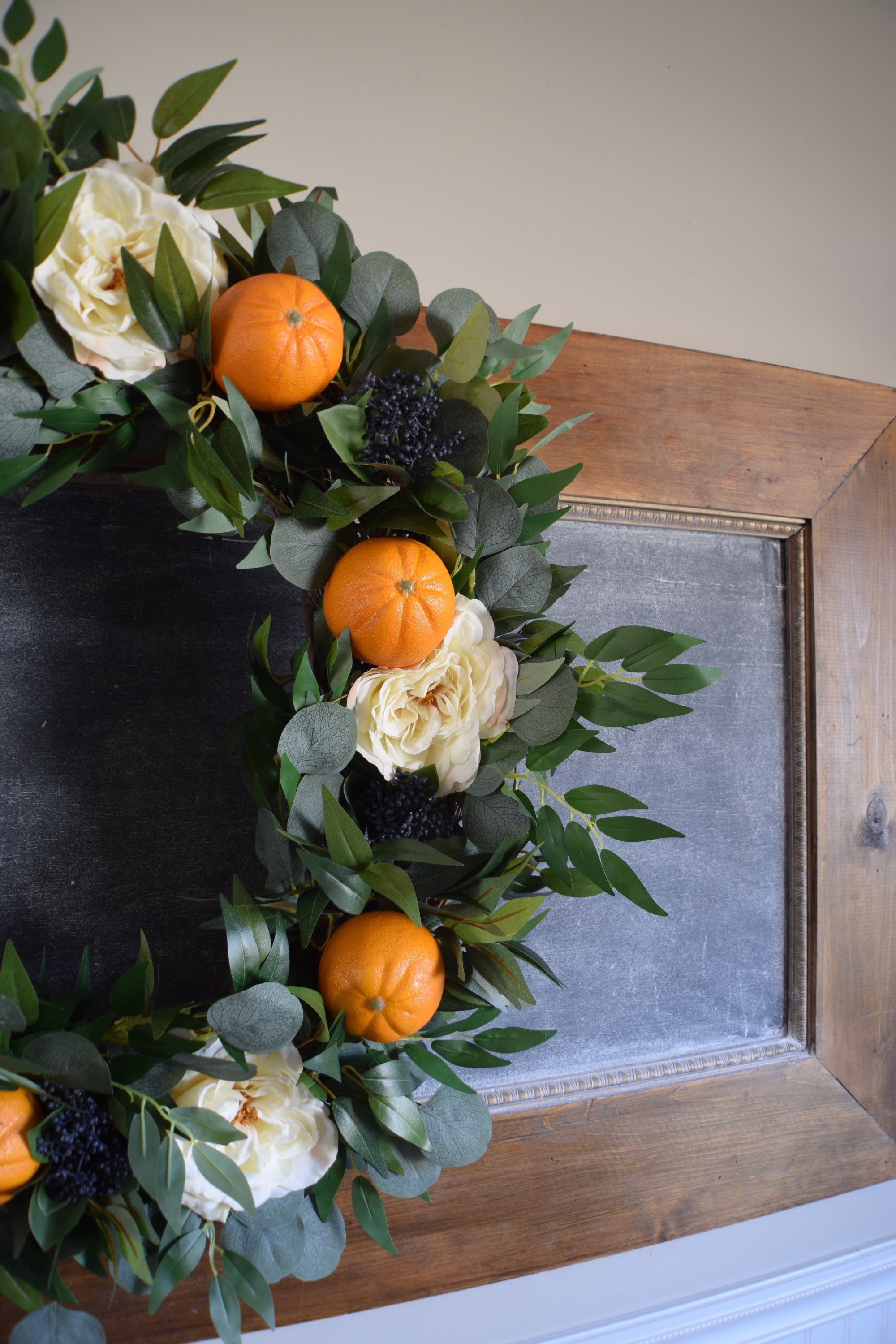 Farmhouse wreath, orange wreath, wedding wreath, floral wreath, wedding