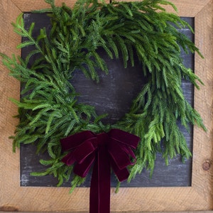Faux Norfolk Pine Wreath with Velvet Bow