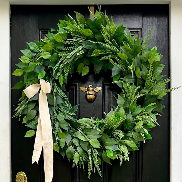 Artificial Ficus and Fern Wreath with Mix and Match Bows
