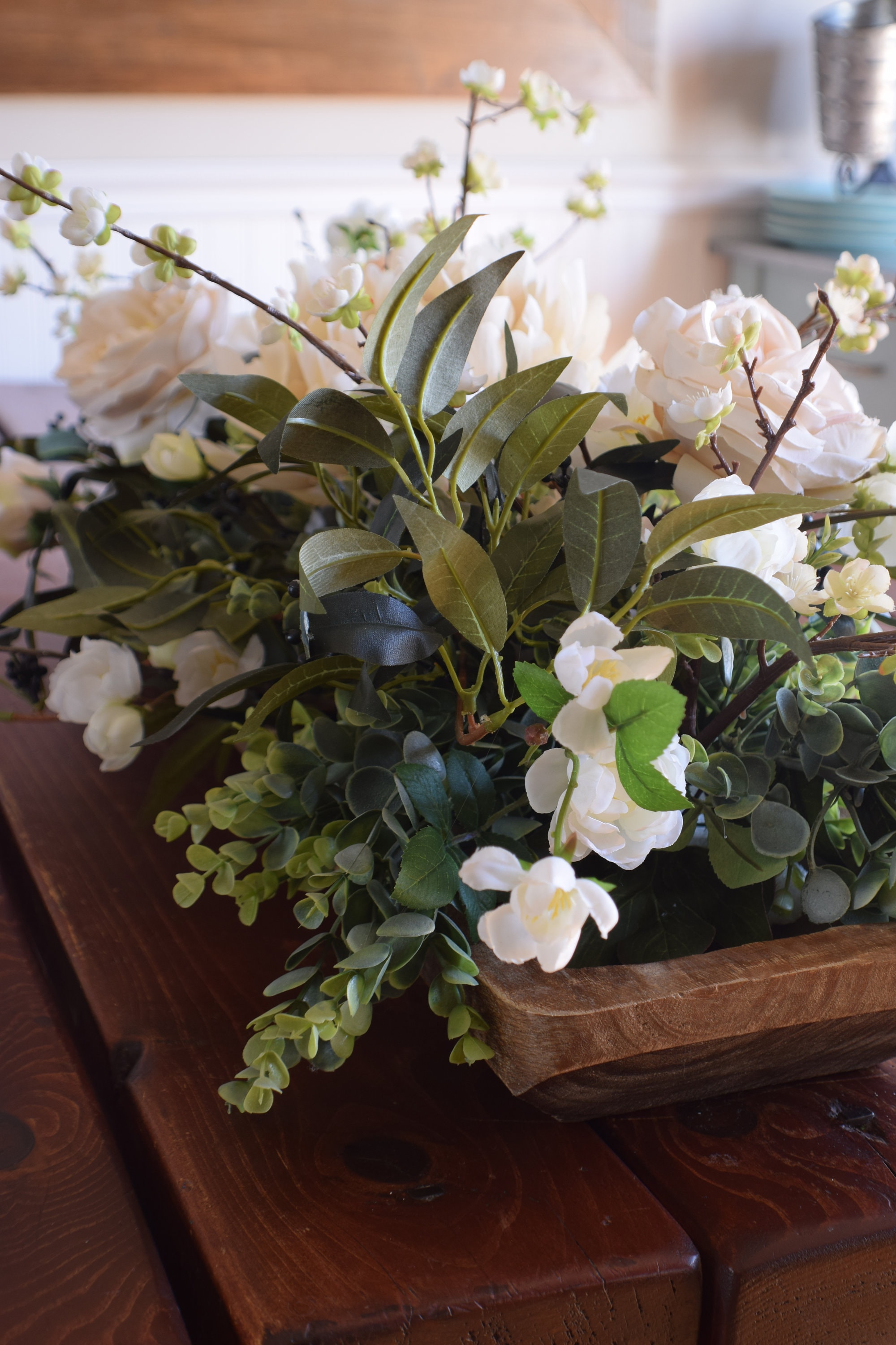 The Farmhouse Bowl Flower Arrangement Dough Bowl Centerpiece Etsy New