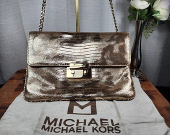 Michael Kors Gold Metallic Leather Clutch Chain Shoulder Bag