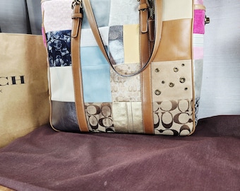 Vintage COACH Denim Jean Signature Indigo Patchwork Gallery Tote