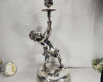 Antique Meriden Britannia 16" Cherub Candlestick 2693 Victorian Quadruple Silver Plate