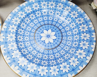 Antique 1880 Daisy Blue & White Plates Set of 4 Victorian English China Gold Trim