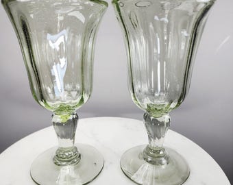 Mariposa Glitz Green Water Goblets Set of 2 Hand Blown Bubble Glass Vintage