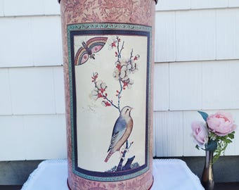 Vintage Asian Style Umbrella Stand Bird Floral Metal Vase Tall Decorative Floor Vessel