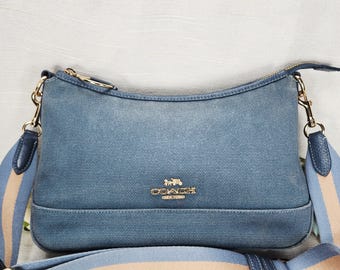 Coach Ellis Shoulder Bag CA626 Blue Canvas Crossbody Purse Striped Strap Gold Hardware