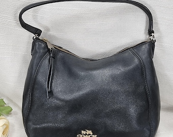 Coach Black Leather Shoulder Bag Crossbody Purse Gold Hardware Removable Strap