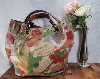 Maurizio Taiuti Floral Leder Eimer Tasche Italienische Handbemalte Tote Multi Color Umhängetasche