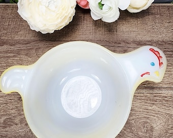 Vintage Glasbake J-2482 Milk Glass Chicken Casserole Dish Farmhouse Serving Bowl USA