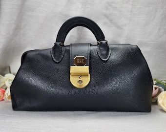Vintage Federal Leather Doctor Bag Black Gladstone Medical Satchel Brass Lock Made USA