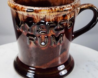 Vintage Myers's Rum Brown Drip Glaze Mug Barbados Pottery Stoneware 10 oz