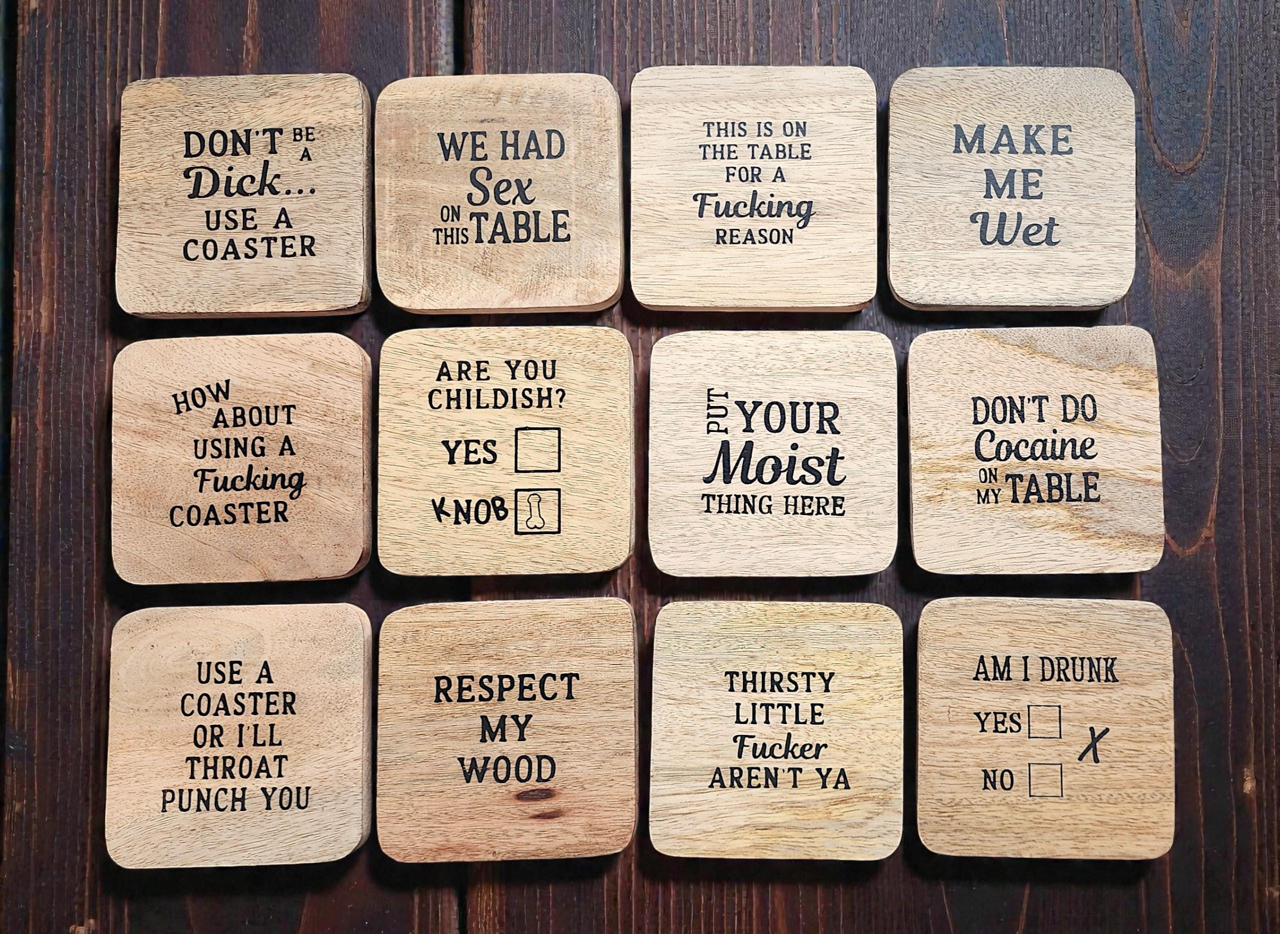 Funny Inappropriate Mango Wood Coasters | 4x4 Hand-painted Drink ...