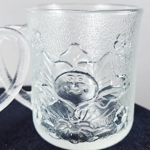 Vintage 1984 Cabbage Patch Kids Frosted Glass Mugs Set of 2 OAA Embossed Flower Cups