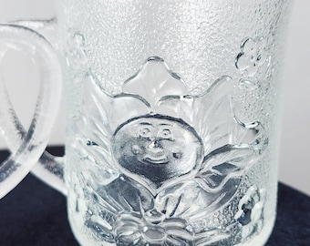 Vintage 1984 Cabbage Patch Kids Frosted Glass Mugs Set of 2 OAA Embossed Flower Cups