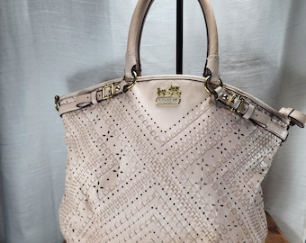 Coach Leather Satchel Bag Blush Pink Perforated Handbag Large Shoulder Purse Soft Leather Tote Vintage Coach 19836