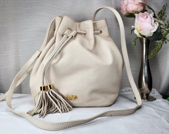 UGG Cream Leather Bucket Bag Tassel Crossbody Purse