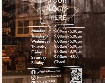 Shop Window Business Hours Decal, Custom Storefront Glass Door Sign, Vinyl Lettering Open Hours Sticker for Salon, Boutique, Cafe
