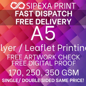 A5 Flyer, A5 Leaflet, Custom flyer, leaflet, Printing in Full Colour, 170gsm, 200gsm & 250gsm, Gloss or Silk Paper, Digital Printing, Flyer